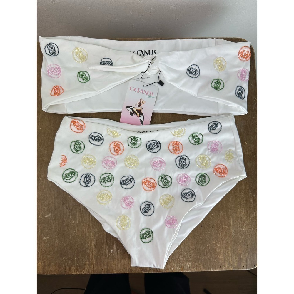 NWT Oceanus Swim Cinta White with Rhinestone Detail Bikini